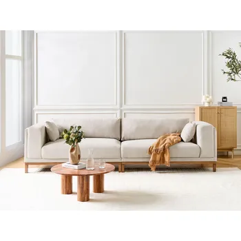 Pohovka Čalouněná pohovka 4místná světle béžová nábytek do obývacího pokoje dřevěné nohy moderní stylový Beliani