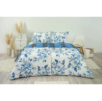 Povlečení Stanex Ložní povlečení bavlněné modré růže (LS289) rozměr: 140 x 200 + 90 x 70, Zapínání: Knoflíkové