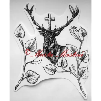 Samolepka jelen, svatý Hubert, myslivost - archiv c306 - Malá - přibližně jako pohlednice