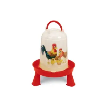 Pro ptáka Napáječka pro slepice, kuřata, drůbež 3 l GAUN závěsná s nožičkami RED Šťastné slepice