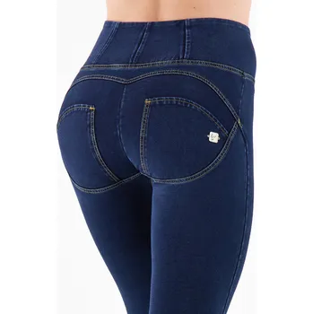 Dámské kalhoty Freddy kalhoty WR.UP ® v džínově modré barvě, zlaté švy, vysoký pas, super skinny střih, 7/8 délka, denim žerzej Možnosti velikostí: XS