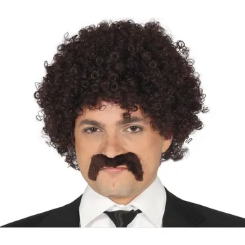 Guirca Hnědá kudrnatá paruka a knír