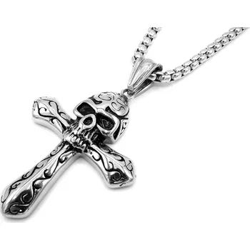 Náhrdelník Steel Jewelry řetízek s přívěskem KŘÍŽ, LEBKA Chirurgická ocel NH231128 dárkové balení zdarma
