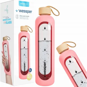 Láhev Wessper Skleněná láhev na vodu s pouzdrem, růžová, 1L
