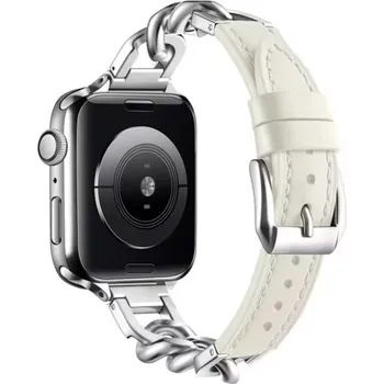 Příslušenství k chytrým hodinkám eses Kožený řemínek s řetízkem pro Apple Watch - Bílý, 38mm, 40mm, 41mm