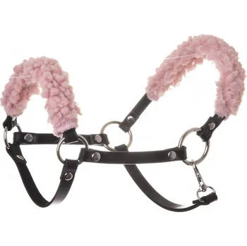 Hobby horsing Černá ohlávka z koženky se starorůžovým beránkem Velikost: S