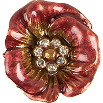 Dveřní kování Červená kovová úchytka květina se zlatým středem s kamínky Sibren – 4x3 cm