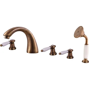 Slezák - RAV Vanová baterie 5-otvorová MORAVA RETRO - MK569.xPSM, Stará mosaz (Bronz) Připojovací hadičky - závit: 1/2"