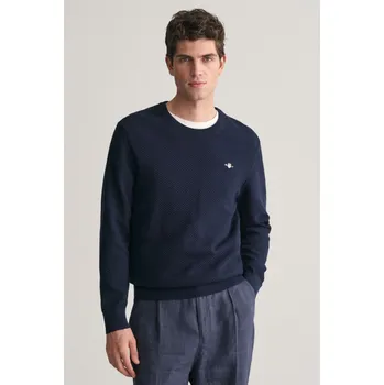 Pánské oblečení SVETR GANT STRUCTURED COTTON C-NECK EVENING BLUE