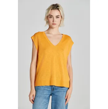 Dámský svetr VESTA GANT LINEN BLEND V-NECK VEST MEDAL YELLOW