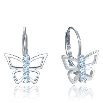 Náušnice MINET Stříbrné náušnice motýlci s modrými zirkony JMAD0053AE00