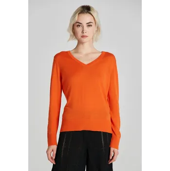 Dámský svetr SVETR GANT FINE KNIT V-NECK PUMPKIN ORANGE