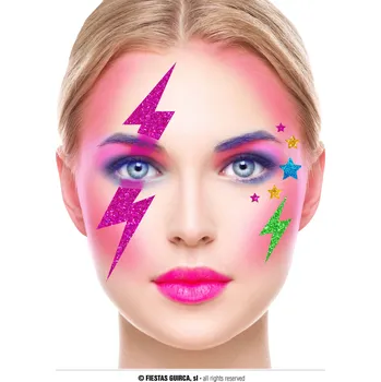 Karnevalový doplněk Guirca Třpytivá nálepka na obličej blesk