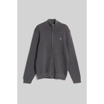 Pánský svetr KARDIGAN GANT TEXTURED COTTON FULL ZIP CARDIGAN ANTRACIT MELANGE
