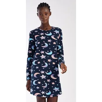 Dámské noční prádlo Vienetta Secret Dámská noční košile dlouhý rukáv Měsíc tmavě modrá Barva: tmavě modrá, Velikost: L
