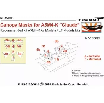 Plastikový model Rising Decals 1/72 Canopy mask for A5M4-K 'Claude' (AVIM/LF)
