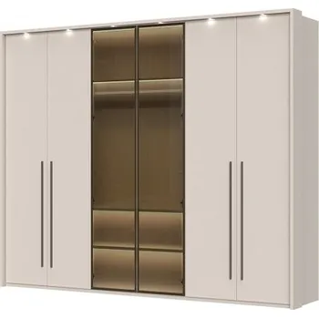 Šatní skříň Šestidveřová kombinovaná šatní skříň s LED osvětlením Baptiste - béžová