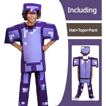 Karnevalový kostým Dětský kostým Minecraft (105-145 cm) Varianta: fialový (kalhoty, tričko a maska), Velikost: L (125-135 cm)