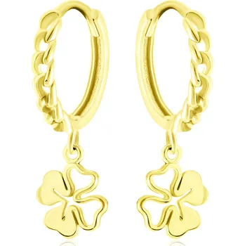Náušnice GEMMAX Zlaté visací náušnice Kroužky s přívěskem Čtyřlístku Ø 13 mm – zlatý šperk ryzosti 585/1000 v Dárkovém balení s Certifikátem GLEYN-13-02535