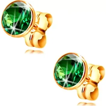 Náušnice Zlaté náušnice 585 - kulatý smaragdově zelený zirkon v objímce, 5 mm