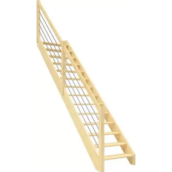 DOLLE PARIS - schody rovné bez podstupnic, se zábradlím nerezové pruty smrk nelakovaný (Schody s jednostranným zábradlím)