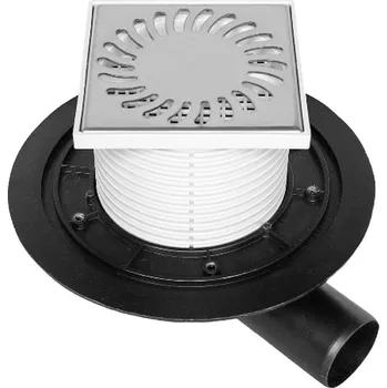 kanalizační vpusť MIDAS Podlahová vpusť - boční D50 s límcem, nerezová mřížka 125x125 mm