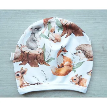 Kojenecká čepice AMÁLKA Elastická čepička saporka teplákovina, lesní zvířátka Velikost: 74-80