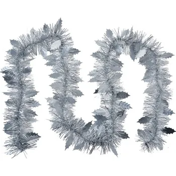 Vánoční ozdoba Stříbrný vánoční řetěz na stromeček s lístečky Revanche – 200 cm