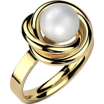Prsten Zlacený ocelový prsten s perlou (59)
