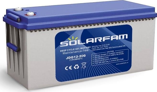 Trakční Gelový akumulátor Solarfam JDG12-200Ah VRLA 12V/200Ah (Baterie určena pro cyklický provoz nabíjení a hlubokého vybití.)