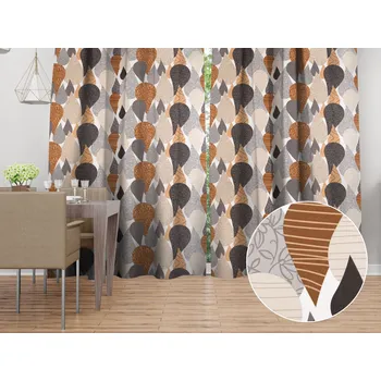 ubrus Bavlněný závěs Sandra SA-507 Hnědo-šedé kapky s ornamenty 150x160 cm