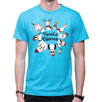 Pánské tričko Vánoční tričko - Veselé Vánoce, Barva látky tyrkysová modrá, Střih Pánsky/UNISEX, Velikost Dětské 122 cm/6let