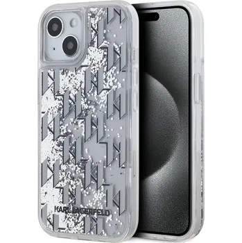 Telefonní příslušenství Karl Lagerfeld Liquid Glitter Monogram Gradient Zadní Kryt pro iPhone 15 Barva: Bílá