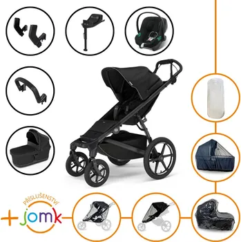 Dětské zboží Set 11v1 Thule Urban Glide 4-wheel Black 2024 + madlo + korbička Black + JOMK příslušenství + autosedačka Cybex s ISOFIX základnou a adaptéry Thule