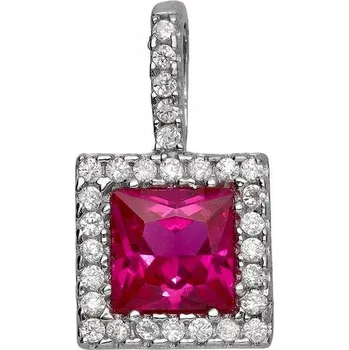 Přívěsek Zlaton Přívěsek bílé zlato čtverec s růžovým kamenem 1.5cm 1.2g 001331007249
