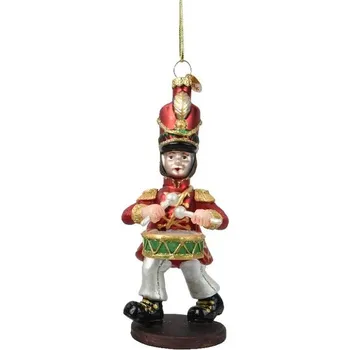 Vánoční ozdoba Vánoční skleněná ozdoba vojáček s bubínkem 1ks, 5,1x6,5x13,2 cm - Se zeleným bubnem