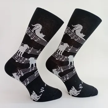 Dámské ponožky Dámské ponožky s ruličkovým lemem Trepon Mozart, černé (bavlněné vzorovené ponožky pro muzikanty)