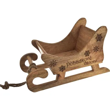 Vánoce InDecor Sáňky z mangového dřeva Pohádkové Vánoce, 38 x 22 x 20 cm, hnědá