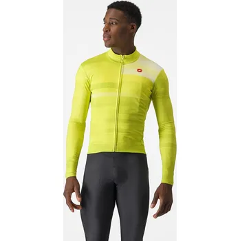Cyklistické oblečení Dres Castelli Collapse Sulphur/White dlouhý rukáv Podkarta: 3XL
