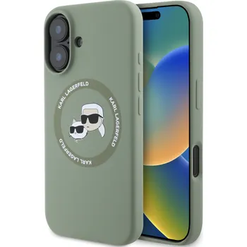 Pouzdro na mobilní telefon Karl Lagerfeld Liquid Silicone K&CH Heads MagSafe Zadní Kryt pro iPhone 16 Barva: Khaki