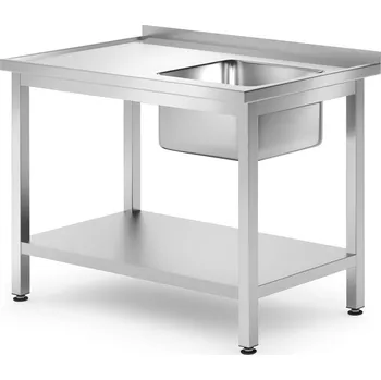 Dílenský stůl Dřezový stůl s policí – přišroubovaný, hloubka 700 mm, HENDI, Profi Line, vpravo, 1000x700x(H)850mm