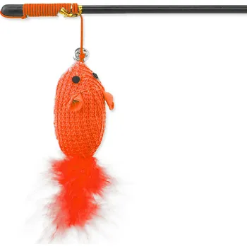 Hračka pro kočku Vábnička myška se šantou a ocáskem z peříček Magic Cat 45 cm Barva: oranžová + hračka se šantou ZDARMA