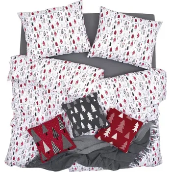 Povlečení SCANquilt povlečení KLASIK polární domečky bíločervená 140 x 220/70 x 90 cm
