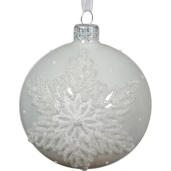 Vánoční ozdoba Vánoční skleněná bílá ozdoba s vločkou, 8 cm