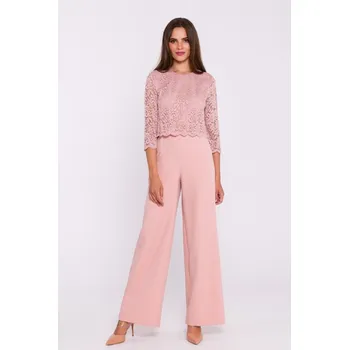 Dámský overall S381 Kombinéza s krajkovými detaily - pudrová EU S