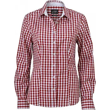 Dámská košile James & Nicholson Módní dámská kostkovaná košile z vysoce kvalitního popelínu Barva: červená vínová - bílá, Velikost: XL JN616