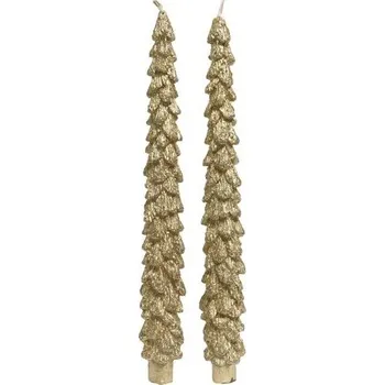 Svíčka Vánoční svíčky ve tvaru stromečku zlaté 2ks, 5,7x26,4x3,8 cm