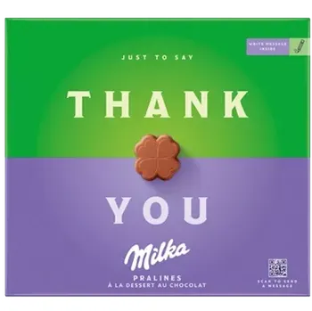 Bonboniéra Bonboniéra MILKA 110 g THANK YOU (Milka pralinky / s motivem čtyřlístku / s dezertní čokoládovou náplní)