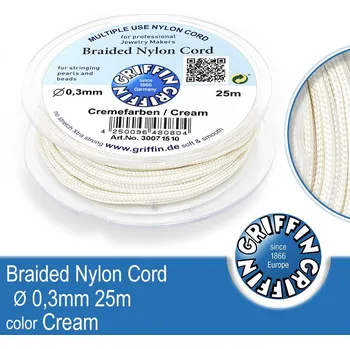 Nit Braided NYLON (splétaná nit na náramky) GRIFFIN síla nitě 0,3mm cívka 25m. Barva Cream