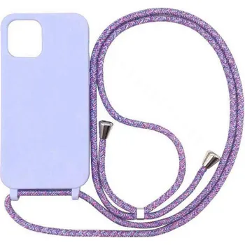 Pouzdro na mobilní telefon Gumový ochranný kryt se šňůrkou na krk pro Apple iPhone 16 - fialový